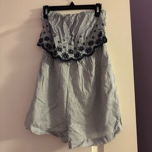 Jessica Simpson blue white striped floral embroidered romper. Size XS